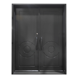 IWD Iron Double Door Black Curved Handle High Security Square Top No Glass