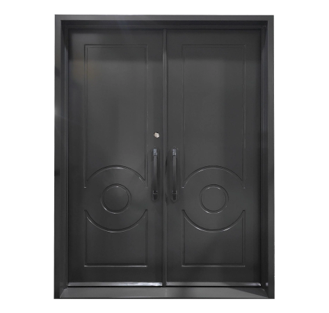 IWD Iron Double Door Black Curved Handle High Security Square Top No Glass