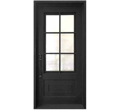 IWD Wrought Iron Single Entrance Door Classic Grid Design Square Top 3/4 Lite with Kickplate