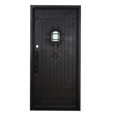 IWD Single Exterior Iron Wrought Door Speakeasy Design Square Top