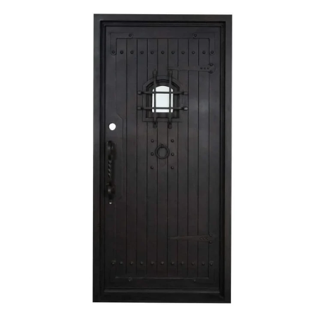 IWD Single Exterior Iron Wrought Door Speakeasy Design Square Top