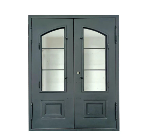 IWD Forged Iron Double Exterior Door 1-Panel Kickplate Square Top Aquatex Glass