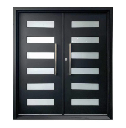 IWD House Renovation Wrought Iron Double Entry Door Simple Lines Square Top Clear Glass 12-Lite