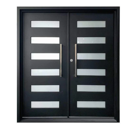 IWD House Renovation Wrought Iron Double Entry Door Simple Lines Square Top Clear Glass 12-Lite