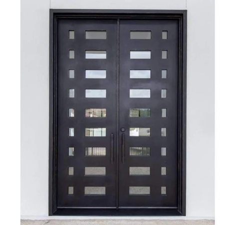 IWD House Decoration Forged Iron Double Door Modern Design Square Top Clear Glass
