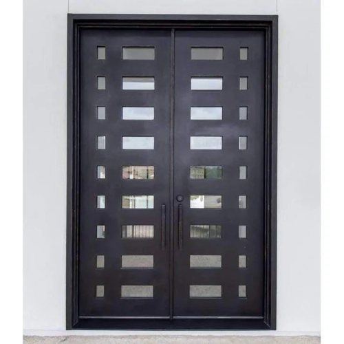 IWD House Decoration Forged Iron Double Door CID-119 Modern Design Square Top Clear Glass
